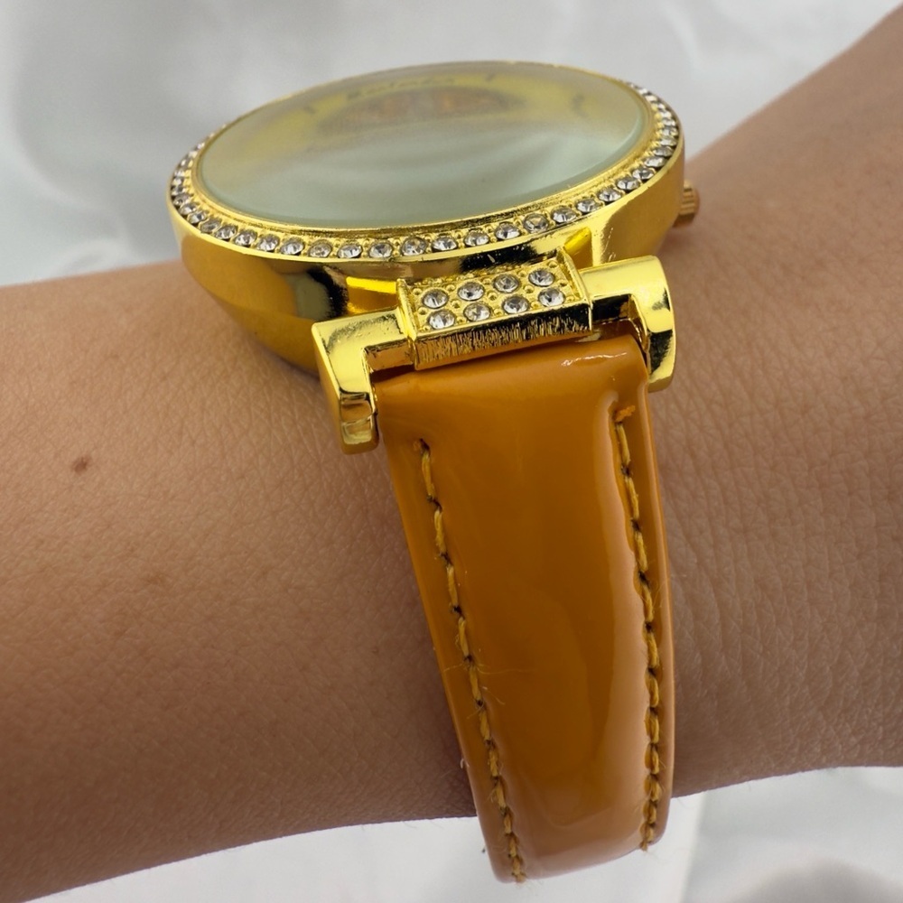 Women’s Gold Rhinestone Dress Watch with Sunburst Dial - Picture 5 of 7